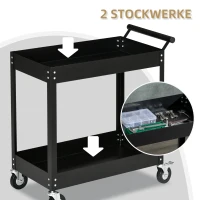 DURHAND Gereedschapswagen, 2 niveaus, wagen, 4 wielen, staal, tot 150 kg, 84,5 x 38 x 84 cm, Zwart(m-4)