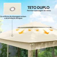 Outsunny Tenda Dobrável de Exterior Tenda de Jardim com Teto Duplo Rede Mosquiteira Amovível 325x325x270 cm Creme(m-5)
