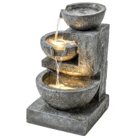 Outsunny Fonte de Jardim com Iluminação LED e Bomba Cascata Decorativa de 3 Níveis 40x37x61 cm Multicolor(m-11)