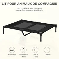 PawHut Lit sur pieds lit pour chien chat lit de camp lit surélevé animaux grand confort tissu Oxford textilène micro-perforé métal 92L x 76l x 18H cm noir(m-4)