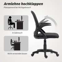 HOMCOM Ademende Mesh-bureaustoel, Ergonomische draaistoel met opklapbare armleuningen en lendensteun, Zwart(m-7)