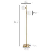 HOMCOM 2 Lights Tree Floor Lamp for Living Room with Globe Lampshade, Standing Lamp for Bedroom, Bulb not Included, Gold Tone(m-3)