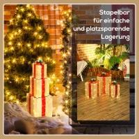 Outsunny 3-delige Kerstdecoratie Geschenkdozenset voor Binnen- en Buitendecoratie, met 58 LED-lampjes, Goudtint(m-7)