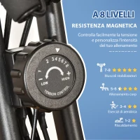 HOMCOM Cyclette Pieghevole 2 in 1, Resistenza Magnetica Regolabile 8 Livelli, Cyclette da Casa Silenziosa con Sensore Cardiaco, Sedile Regolabile, Bande Elastici, Schermo LCD, Ruote, Nero(m-6)
