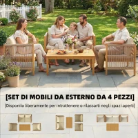 Outsunny Salotto da Giardino 4pz con Divanetto 2 Posti, 2 Poltrone e Tavolino a Doghe in Legno di Acacia Beige(m-4)