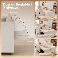 HOMCOM Canapé Convertible 2 Places 3 en 1, Canapé-Lit Clic Clac en Velours Hollandais, Dossier Réglable, 2 Oreillers, Beige(m-5)