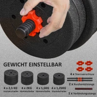 HOMCOM 2-in-1 Halterset 30 kg - Verstelbare Dumbbell & Halter, Professionele Krachttraining - Zwart(m-6)
