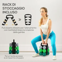 SPORTNOW Set Manubri con Supporto, 3 Coppie di Pesi da 2 x 3 kg, 2 x 4 kg, 2 x 5 kg, Multicolore(m-5)