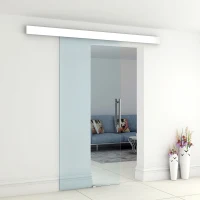 HOMCOM Porta Scorrevole in Vetro Trasparente con Binario e Maniglia in Alluminio per Bagno Cucina Studio 210x75x0.8cm(m-2)