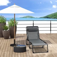 Outsunny Espreguiçadeira Dobrável de Jardim com Encosto Ajustável Apoio para a Cabeça Acolchoado Bolso Lateral 185x58x30 cm Cinza(m-10)