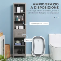 kleankin Colonna Bagno in Truciolato con 5 Ripiani Aperti e un Cassetto, 42x30x170 cm, Grigio(m-4)