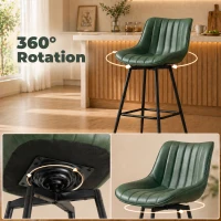 HOMCOM Set of 2 PU Leather Swivel Bar Stools - Dark Green(m-5)