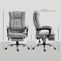 HOMCOM Ergonomische bureaustoel comfortabele grote massage met verwarmingsfunctie ligfunctie voetensteun thuis grijs(m-3)