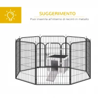 PawHut Gabbia per Conigli in Legno da Esterno con Tetto in Asfalto e Rampa Antiscivolo, 42x51x43cm, Grigia(m-7)