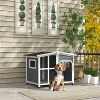 PawHut Cuccia per Cani Taglia Media da Esterno con Tetto Apribile in Legno, 101x66.5x70.5 cm, Grigio(m-10)