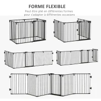 PawHut Barrière de sécurité barrière de protection cheminée parc enclos chien pliable modulable 6 panneaux avec porte sans perçage 362,5 x 76 cm noir(m-5)
