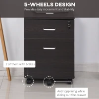Vinsetto 2-Drawer Locking Office Filing Cabinet w/ 5 Wheels Rolling Storage Hanging A4 Cupboard Home Organisation Black Wood Grain(m-7)