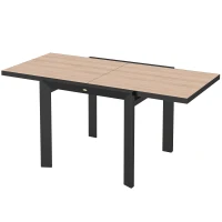 Outsunny Weerbestendige Uitschuifbare Aluminium Tuintafel 80/160x80 cm voor 6 Personen in Natuurhout Look(m-10)
