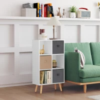 HOMCOM Freestanding 6 Cube Unit Cabinet Unit w/ 3 Fabric Drawers Handles Home Office Storage Shelves White(m-2)