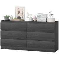 HOMCOM Cómoda com 6 Gavetas Estilo Moderno 140x40x71 cm Preto com Efeito Madeira(m-11)