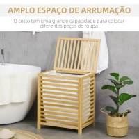HOMCOM Cesto de Roupa de Bambu Cesto Roupa Suja Capacidade 55L com Bolsa Amovível Forma Retangular 50x36x60 cm Madeira(m-4)