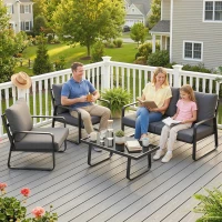 Outsunny 4 Piece Garden Furniture Set, Outdoor Sofa Set with Loveseat, 2 Armchairs, Coffee Table and Cushions(m-8)