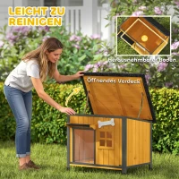 PawHut Hundehütte Holz Outdoor Hundehaus mit Asphalt-Dach zum Öffnen herausnehmbarem Boden Türvorhang Stahlrahmen 84,5x62x65cm(m-6)