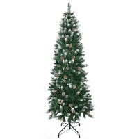 HOMCOM Árvore de Natal Artificial Nevada 180 cm com 508 Ramos 49 Pinhas Base Dobrável e Suporte de Aço Ø73x180 cm Verde e Branco(m-1)