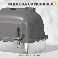 PawHut Caixa de Areia para Gatos em Aço Inoxidável com Tampa, Saco Desodorizante e Pá, Fácil de Limpar, 52,4x41,3x39,9 cm, Cinzento Escuro(m-6)