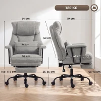 HOMCOM Office Chair, 180kg Heavy Duty Linen Computer Desk Chair with Lumbar Support, Wide Seat, Spring Cushion, Grey(m-3)