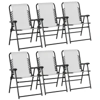 Outsunny Set of 6 Patio Folding Chair Set, Garden Portable Outdoor Chairs with Armrest and Breathable Mesh Fabric Seat and Backrest, for Camping, Beach, Deck, Lawn, Cream White(m-1)