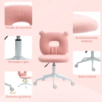 HOMCOM Cadeira de Secretária de Carneirinho Cadeira Infantil Giratória com Encosto em Forma de Urso 50x56x80-90 cm Rosa(m-5)