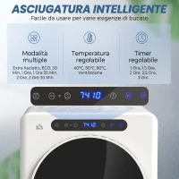 HOMCOM Mini Asciugatrice Elettrica 1000W da 3 kg con Display LED, 49x43x61 cm, Bianco(m-4)