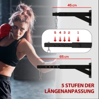 SPORTNOW Boxsackhalterung, 5-stufig längenverstellbar, Wandmontage, bis 60 kg, Stahl, Schwarz(m-4)