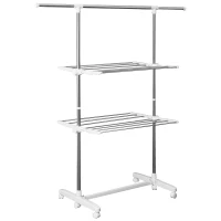 HOMCOM Turmwäscheständer ausziehbar Standtrockner mit 3 Ebenen klappbare Flügel Rollen 154 cm Weiß(m-1)