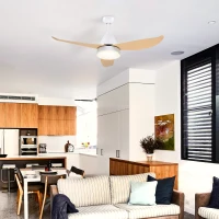 HOMCOM Ventilateur plafond avec lumiere 24 W réversible, ventilateur de plafond avec 3 pales et télécommande 6 vitesses silencieux, lampe ventilateur plafond LED Ø122 cm, pour chambre, salon, blanc(m-10)