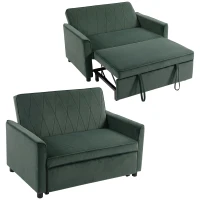 HOMCOM 2 Seater Sofa Bed, 3-in-1 Convertible Pull Out Sleeper Sofa with Click-Clack Adjustable Backrest, Dark Green(m-13)