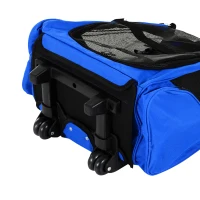 PawHut Trasportino Zaino 2 in 1 per Cani e Gatti con Tasche Laterali, Maniglia Telescopica e Ruote, 42x25x55cm, Azzurro(m-9)