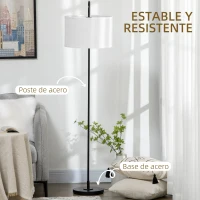 HOMCOM Lámpara de Pie Moderna con Pantalla de Lino Sintético Lámpara de Lectura para Salón 64x38x163,5 cm Blanco y Negro(m-7)