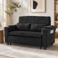 HOMCOM 2 Seater Sofa Bed, Pull Out Sleeper Sofa w/ Adjustable Backrest, Storage Armrests, Cup Holders, Side Pockets, Black(m-10)