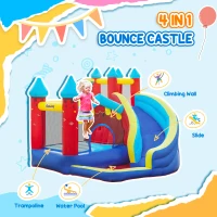 Outsunny Kids Bouncy Castle, with Slide, Pool, Trampoline, Climbing Wall, Blower(m-4)