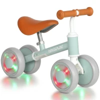 AIYAPLAY Baby Balance Bike for 1-2 Years Old, Light-up Toddler Balance Bike with Adjustable Seat, 4 Silent EVA Wheels, Green(m-1)