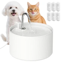 PawHut Ceramic Cat Water Fountain for Drinking, 2.2L Pet Water Fountain with Ultra-Quiet Pump, 4-Layer Filtration, Tap(m-15)
