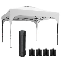 Outsunny Tenda Dobrável com Altura Ajustável 1 Parede Lateral Teto com Ventilação 4 Sacos de Areia e Bolsa de Transporte 3x3 m Branco(m-12)
