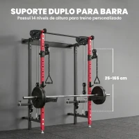SPORTNOW Jaula de Potência Dobrável Rack para Agachamentos com Barra de Elevações e Sistema de Polias, Suporta 700 kg - Vermelho(m-7)