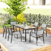 Outsunny 7-delige eettafelset, 6 stoelen, 1 tafel, stapelbaar, gemakkelijk te reinigen, stalen frame, tuinmeubelset, grijs(m-8)