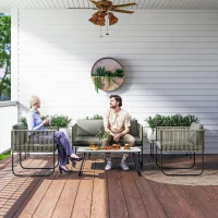 Outsunny Gartenmöbel Set aus Polyrattan Lounge-Set mit Sofa Sessel Tisch Kissen wetterfest 116 x 60 x 69 cm Braun+Dunkelgrau(m-10)