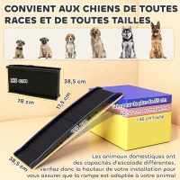 PawHut Rampe pliable pour chiens, escalier pour chien en PP avec pente douce et surface antidérapante, 155x38,5x15,5cm, noir(m-3)