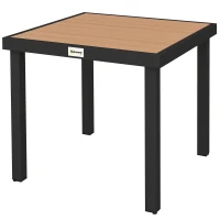 Outsunny 78 cm Garden Dining Table for 4 People, Square Outdoor Coffee End Side Table with Aluminium Legs, Natural Wood Finish(m-11)