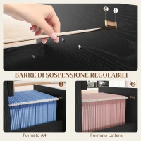 HOMCOM Armadio per Ufficio a 4 Cassetti con 2 Serrature e Barra Portadocumenti, in Legno, 40x42x130.8 cm, Nero(m-5)